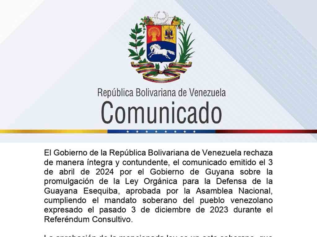 venezuela-rechazo-comunicado-de-guyana-sobre-ley-del-esequibo
