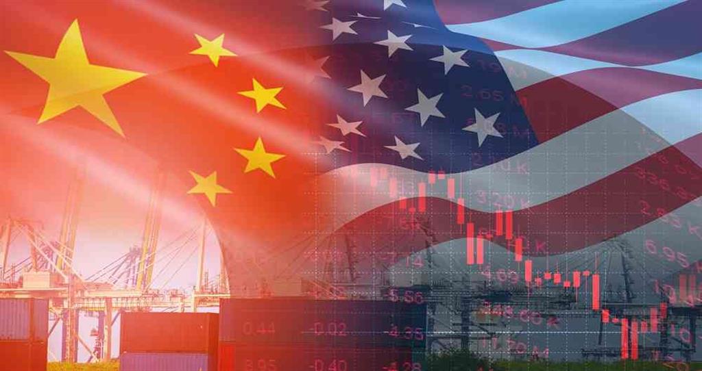 USA and China trade war economy conflict tax business finance money / United States raised taxes on imports of goods from China on Container ship in export and import logistics background (USA and China trade war economy conflict tax business finance