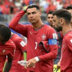 TOPSHOT - Portugal's forward #07 Cristiano Ronaldo reacts  during the 2026 World Cup Group K football match between Portugal and the Democratic Republic of Congo at the Houston Stadium in Houston on June 17, 2026.  (Photo by RONALDO SCHEMIDT / AFP)